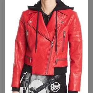 Alice + Olivia
Red/Black Avril" Lamb Moto Jacket